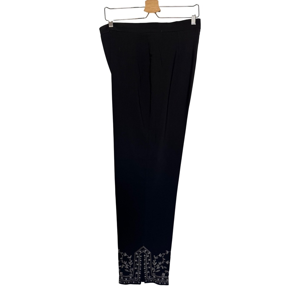Silkland Black Embroidered Ankle Dress Pants Side Zip Trousers Size 10